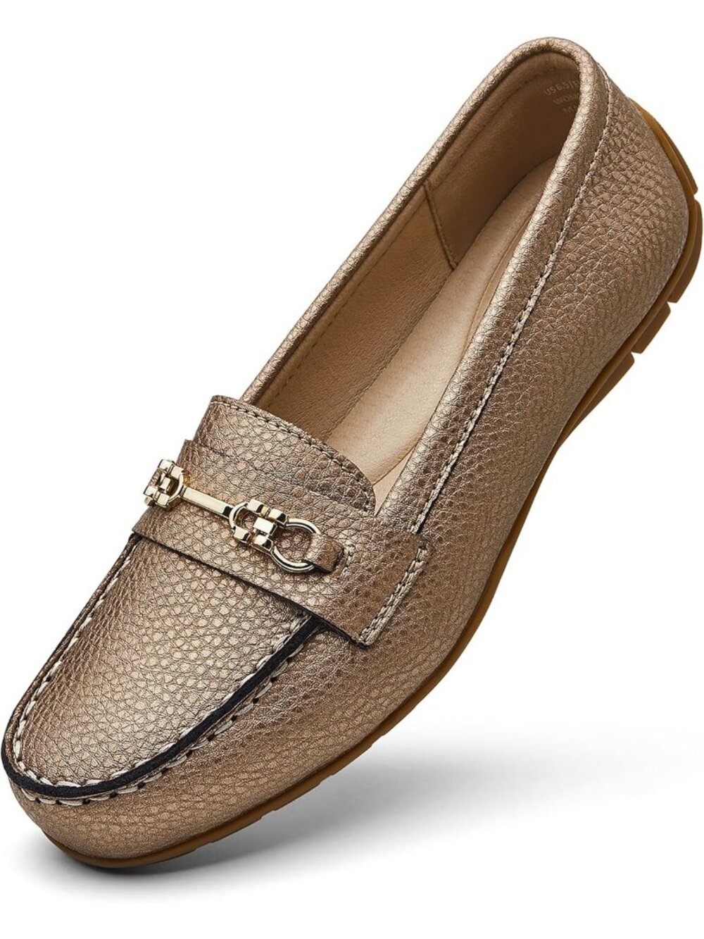Women's Rose Gold Comfortable & Lightweight Leather Loafers Slip-On Flats Shoes
